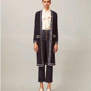 Tory Burch Madeline Navy Long Line Cardigan NWOT size XL